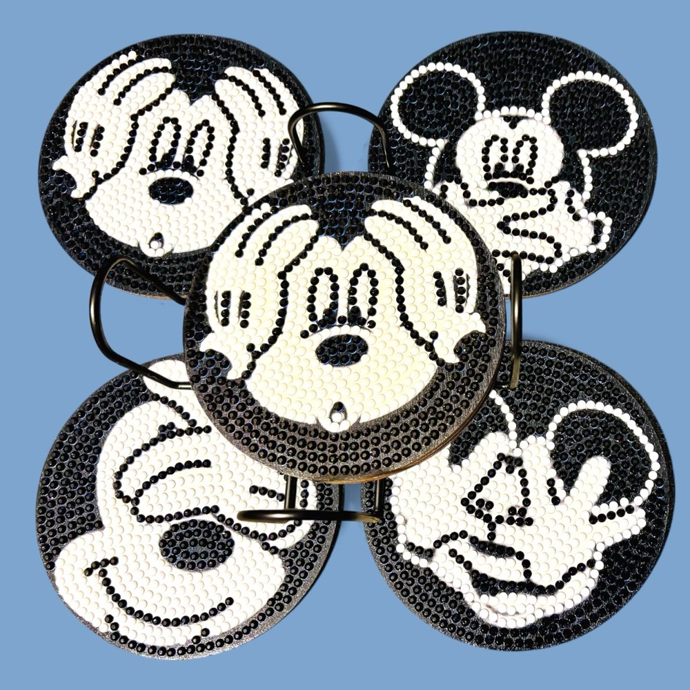 Black and White Cartoon Character Coasters Set of Four with Holder Hand Crafted